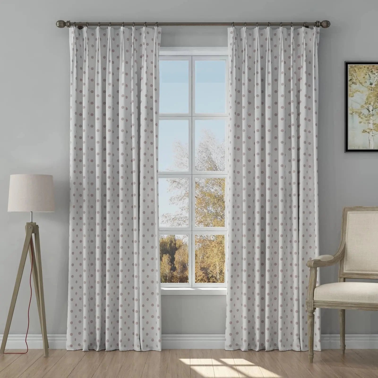 Stefana Silber Print Linen Blend Curtain Drapery Pleated