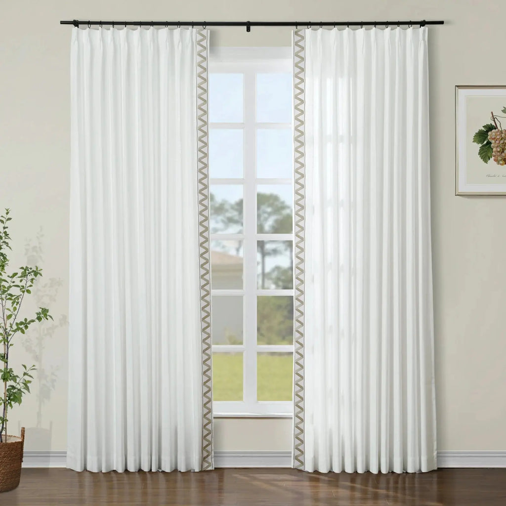 Liz Linen Curtains with Border Trim (Sold per Pair)
