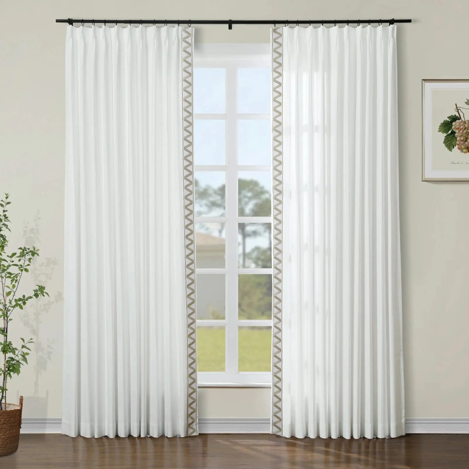 Liz Linen Curtains with Border Trim (Sold per Pair)