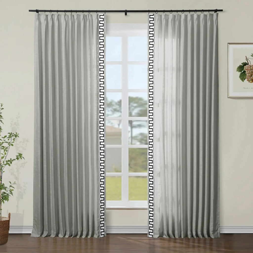 Liz Linen Curtains with Border Trim (Sold per Pair)
