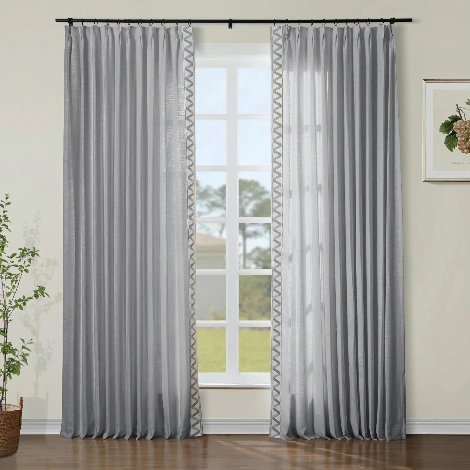 Liz Linen Curtains with Border Trim (Sold per Pair)