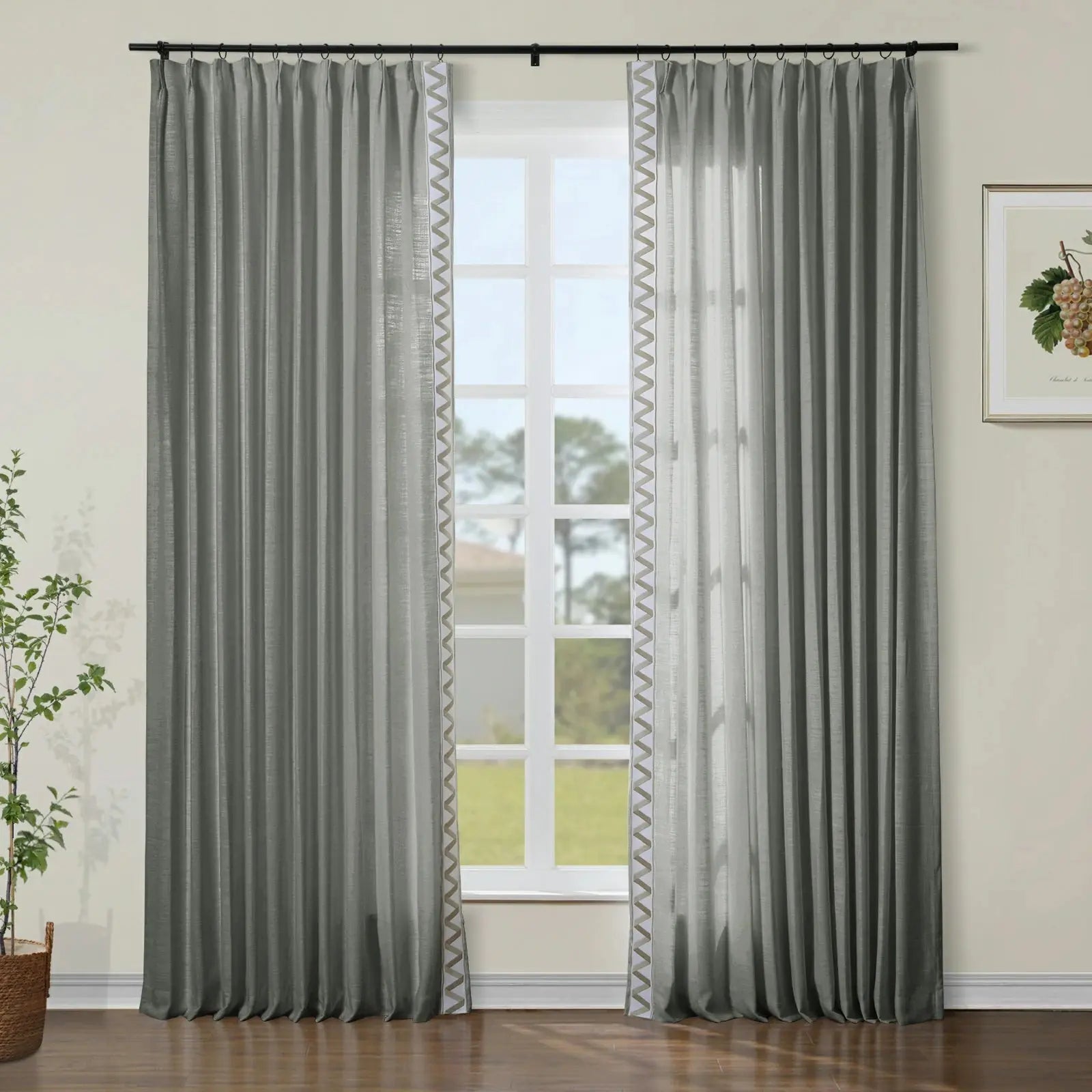 Liz Linen Curtains with Border Trim (Sold per Pair)