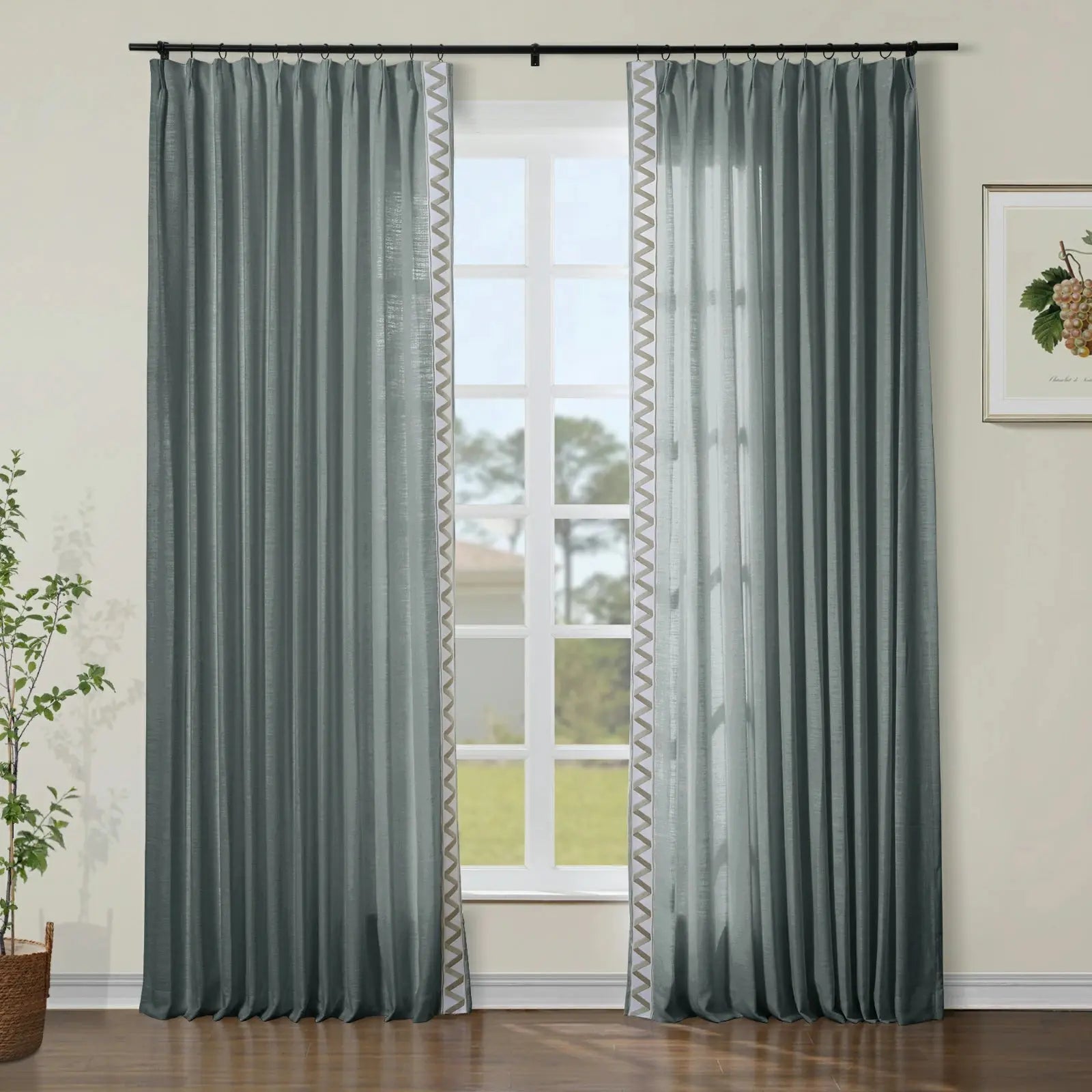 Liz Linen Curtains with Border Trim (Sold per Pair)