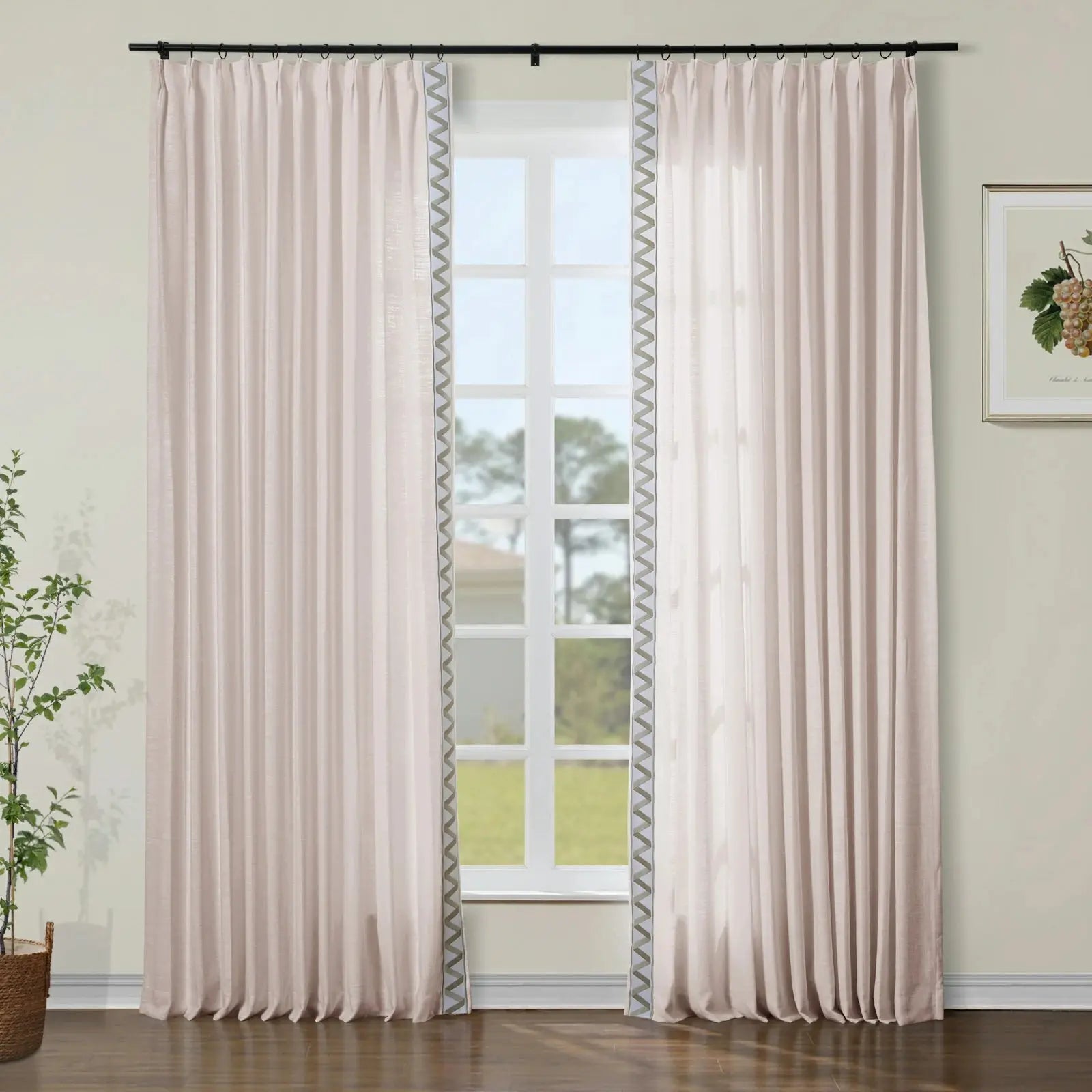 Liz Linen Curtains with Border Trim (Sold per Pair)
