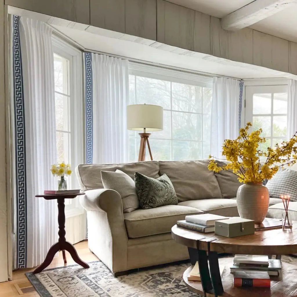 Liz Linen Curtains with Border Trim (Sold per Pair)