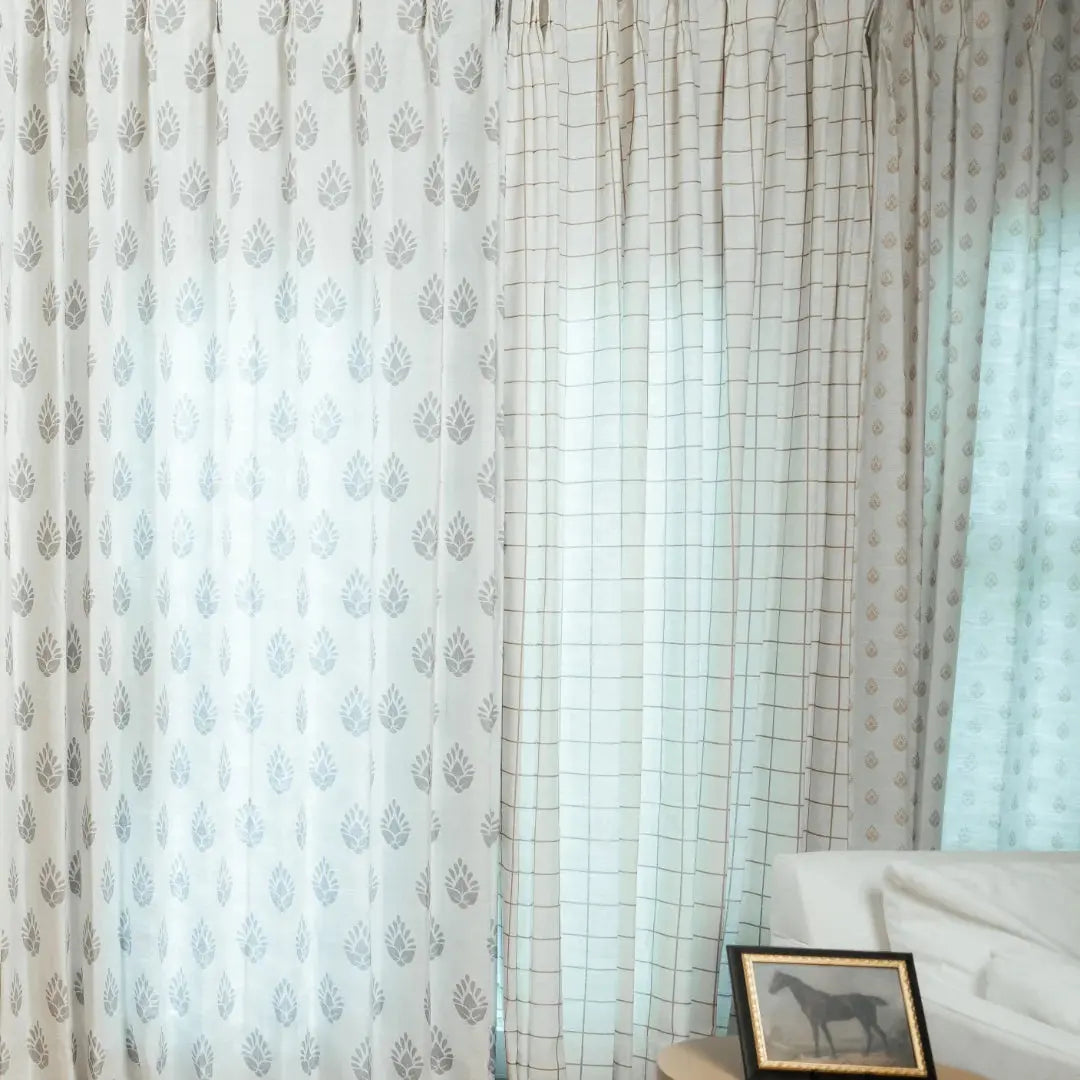 Stefana Silber Print Linen Blend Curtain Drapery Pleated