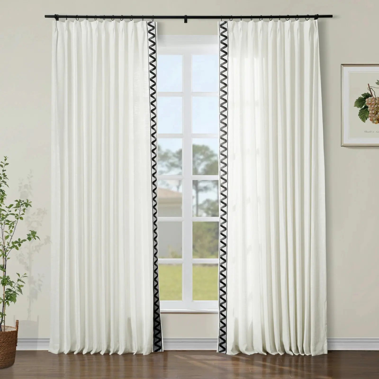 Liz Linen Curtains with Border Trim (Sold per Pair)
