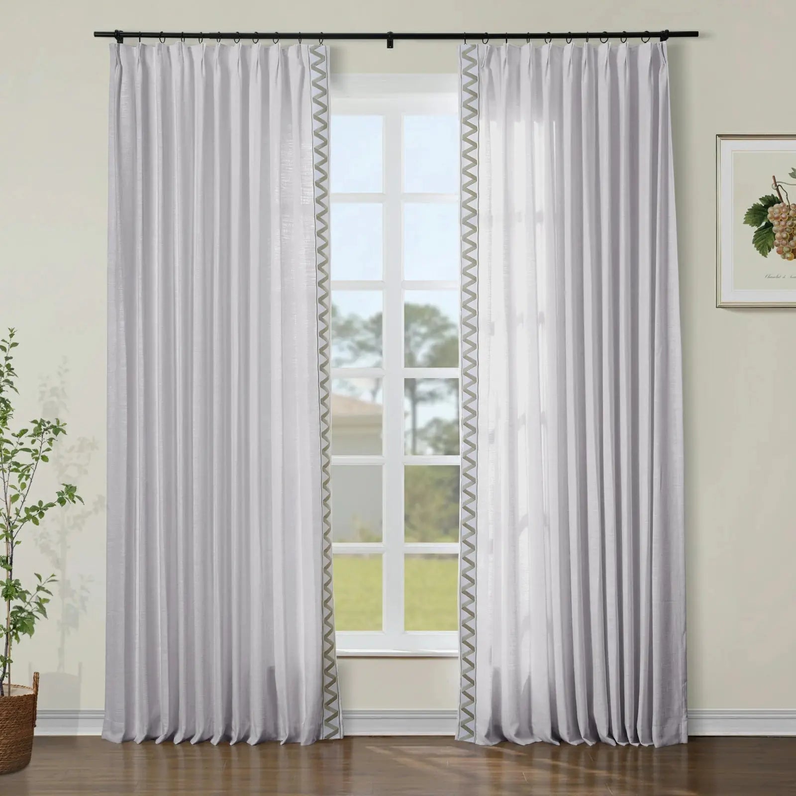Liz Linen Curtains with Border Trim (Sold per Pair)