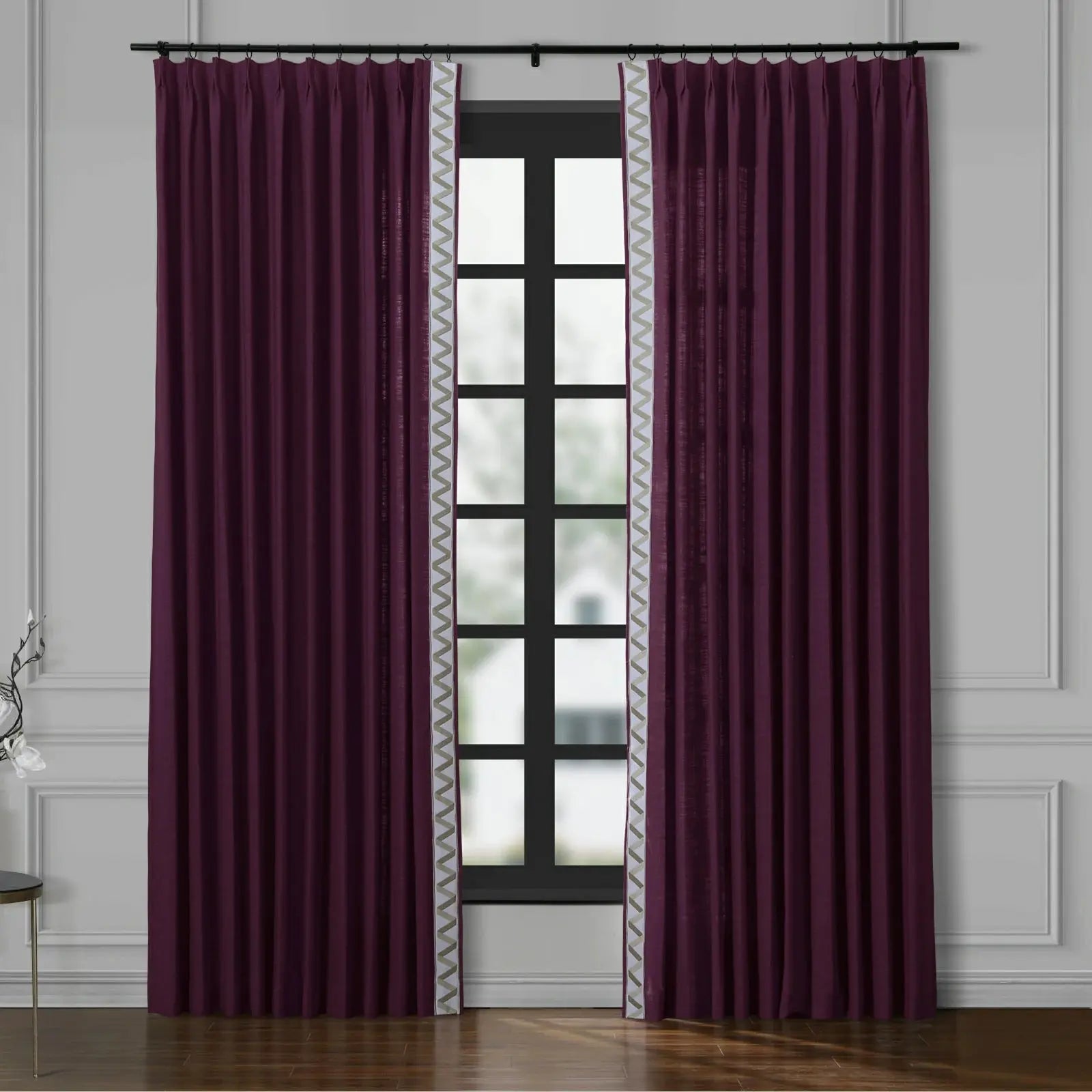 Liz Linen Curtains with Border Trim (Sold per Pair)