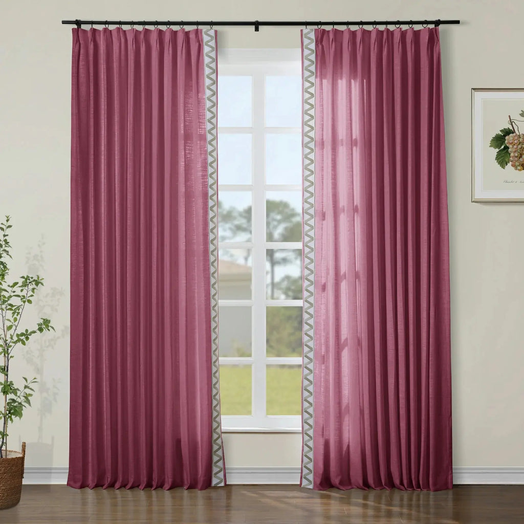 Liz Linen Curtains with Border Trim (Sold per Pair)