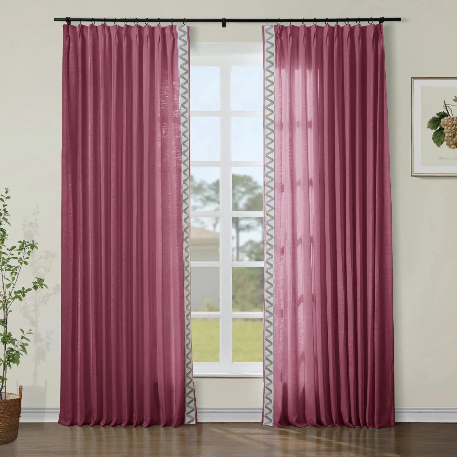 Liz Linen Curtains with Border Trim (Sold per Pair)