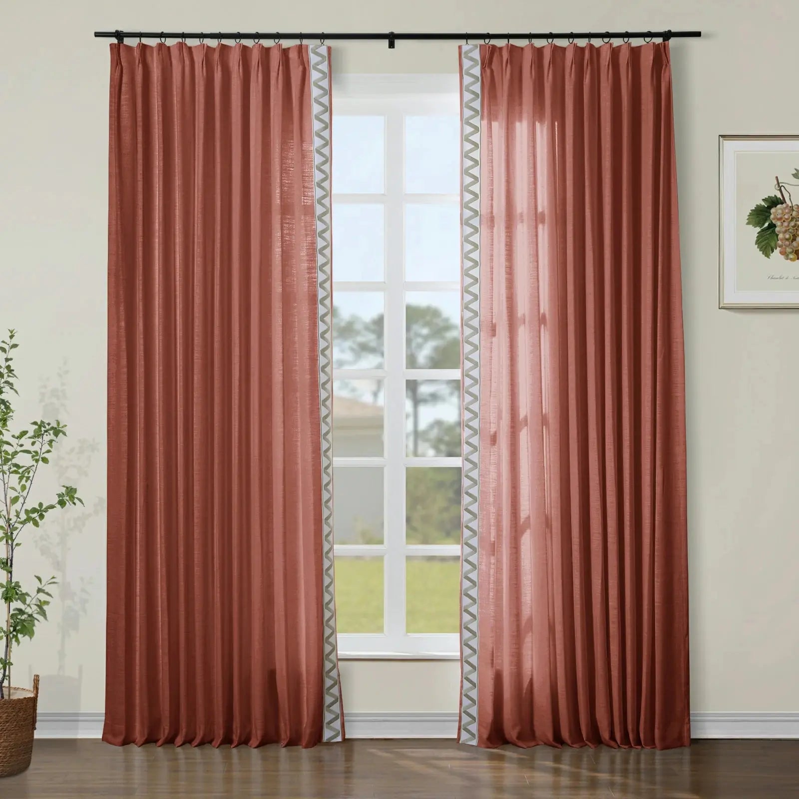 Liz Linen Curtains with Border Trim (Sold per Pair)