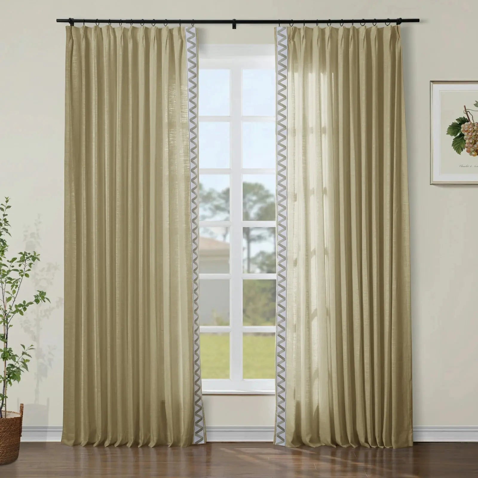 Liz Linen Curtains with Border Trim (Sold per Pair)