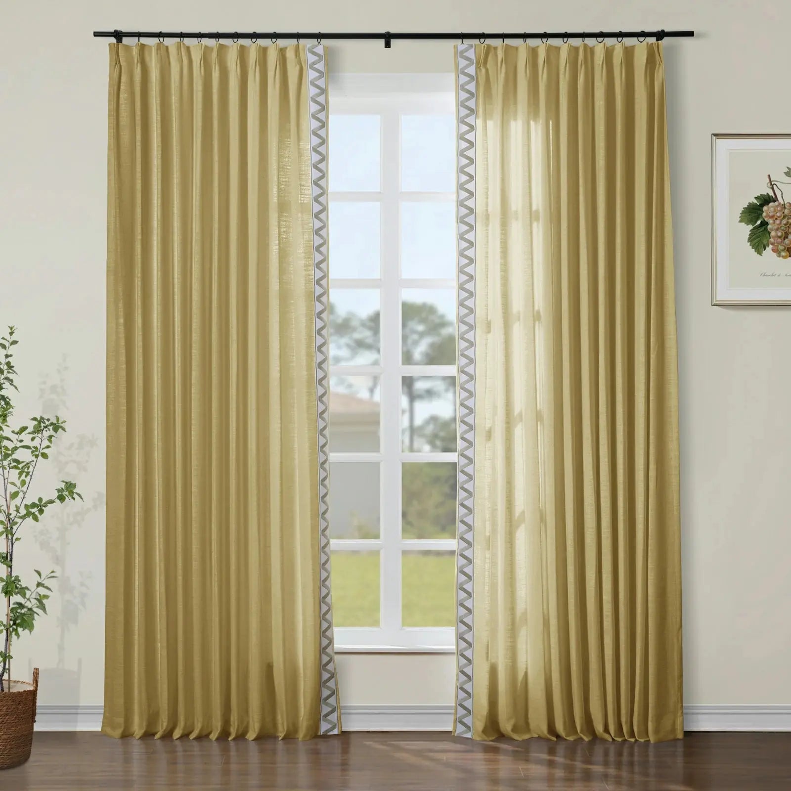 Liz Linen Curtains with Border Trim (Sold per Pair)