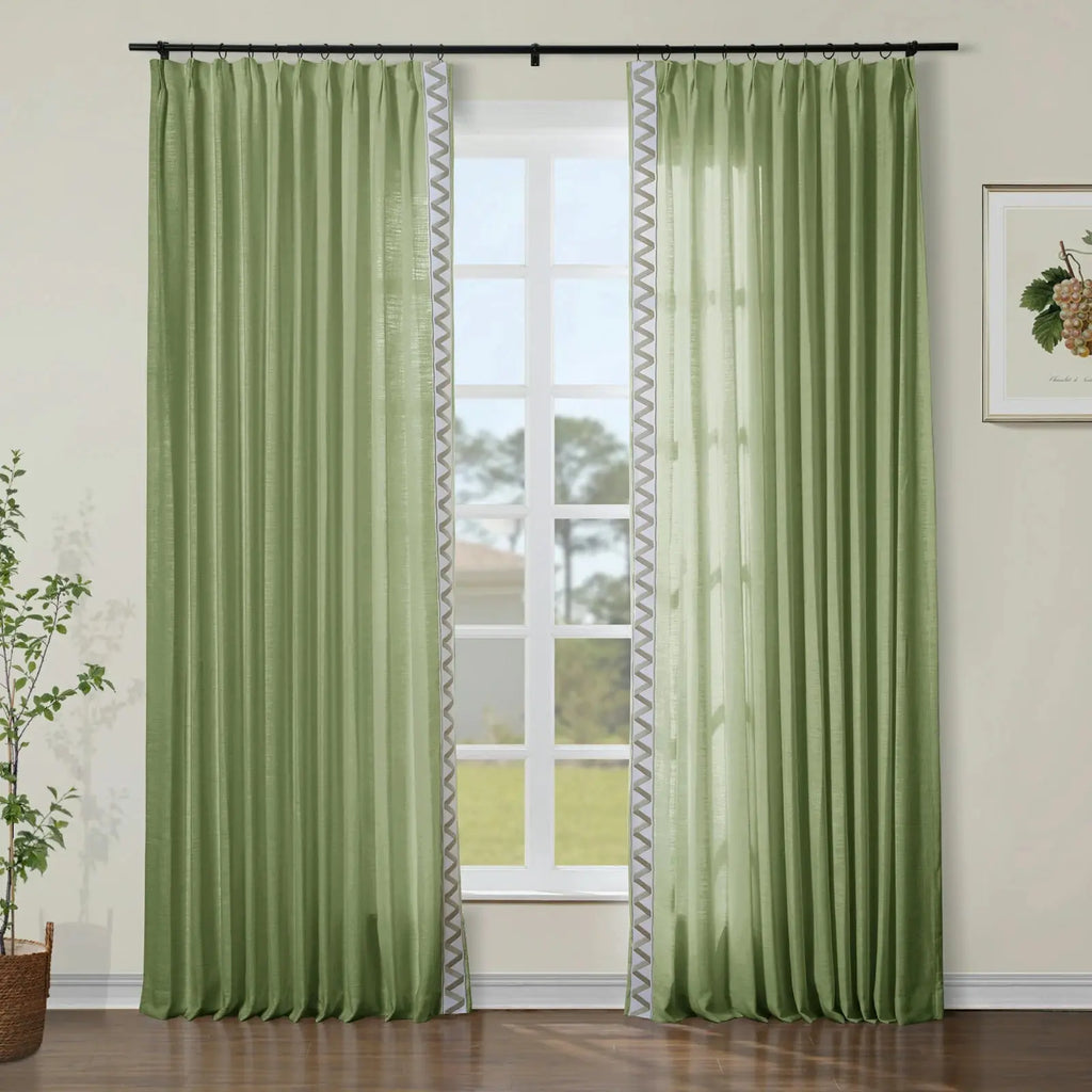 Liz Linen Curtains with Border Trim (Sold per Pair)