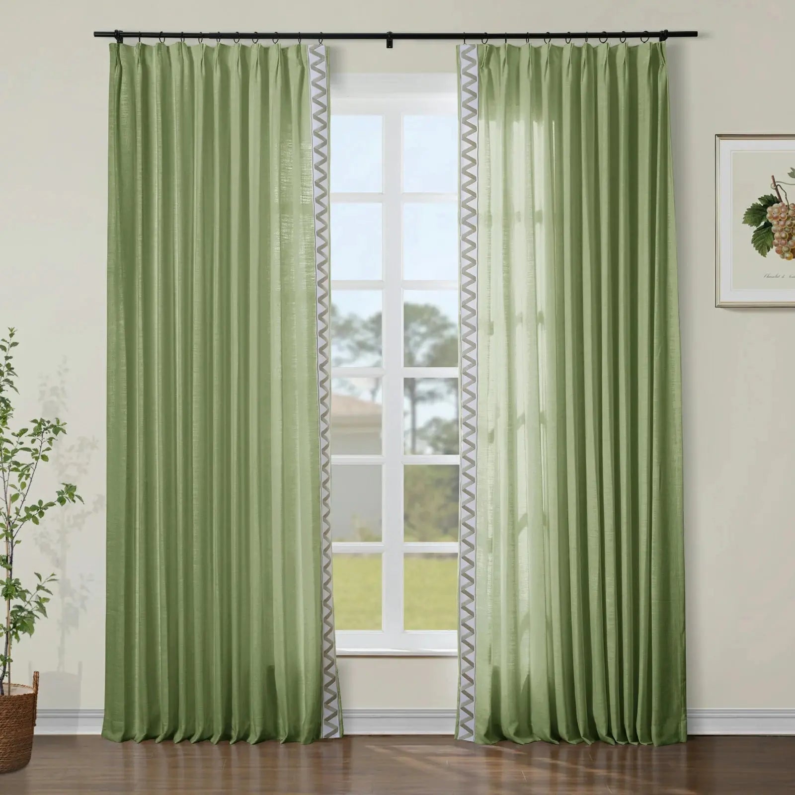 Liz Linen Curtains with Border Trim (Sold per Pair)