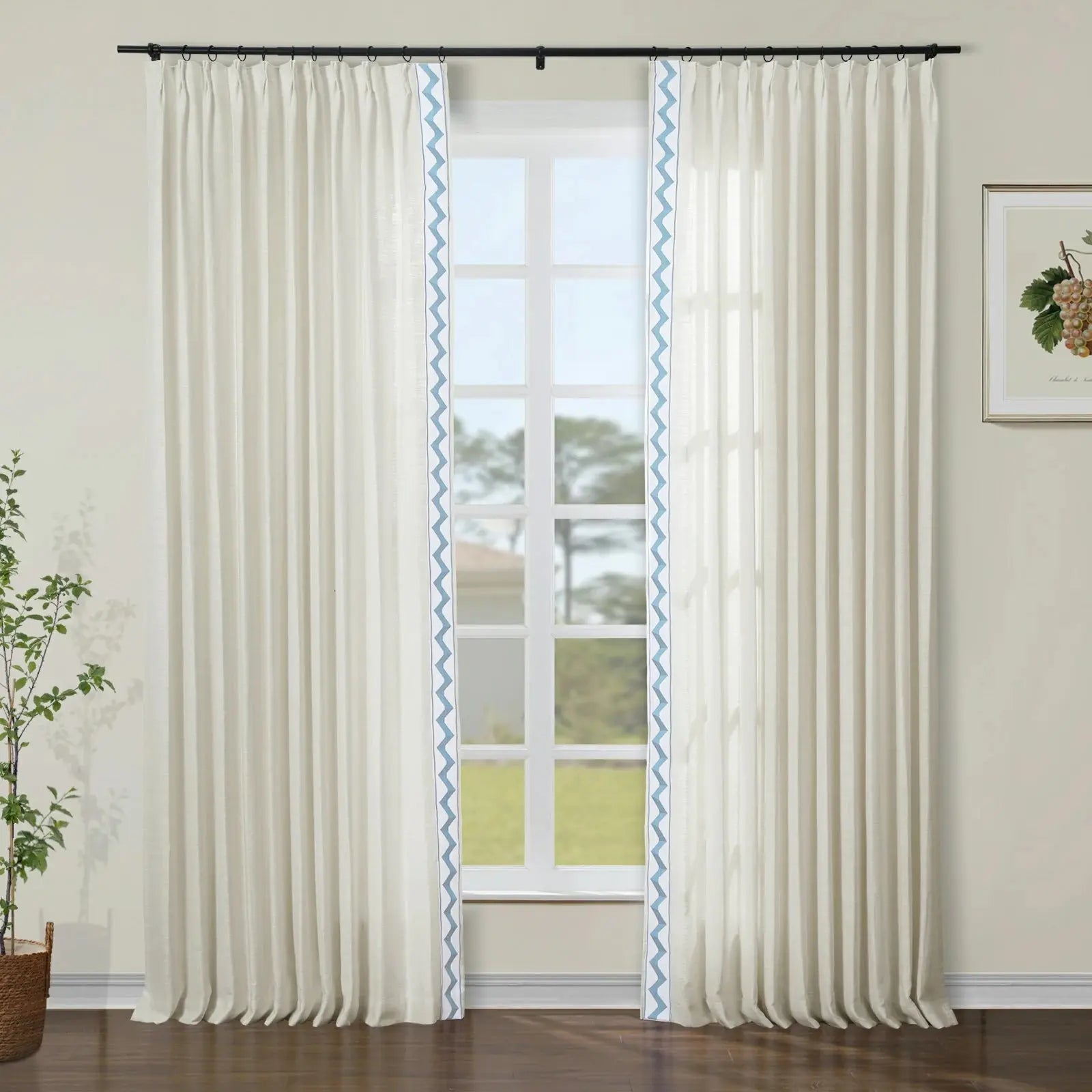 Liz Linen Curtains with Border Trim (Sold per Pair)