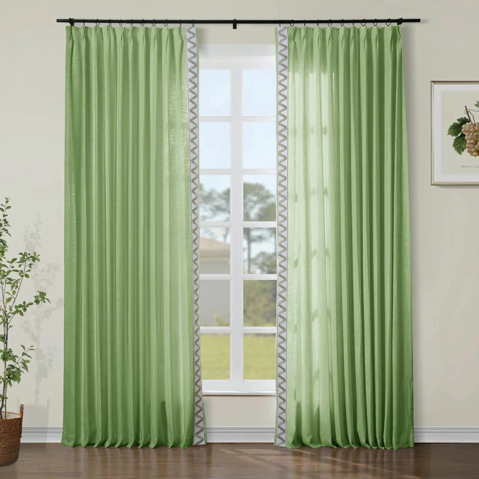 Liz Linen Curtains with Border Trim (Sold per Pair)