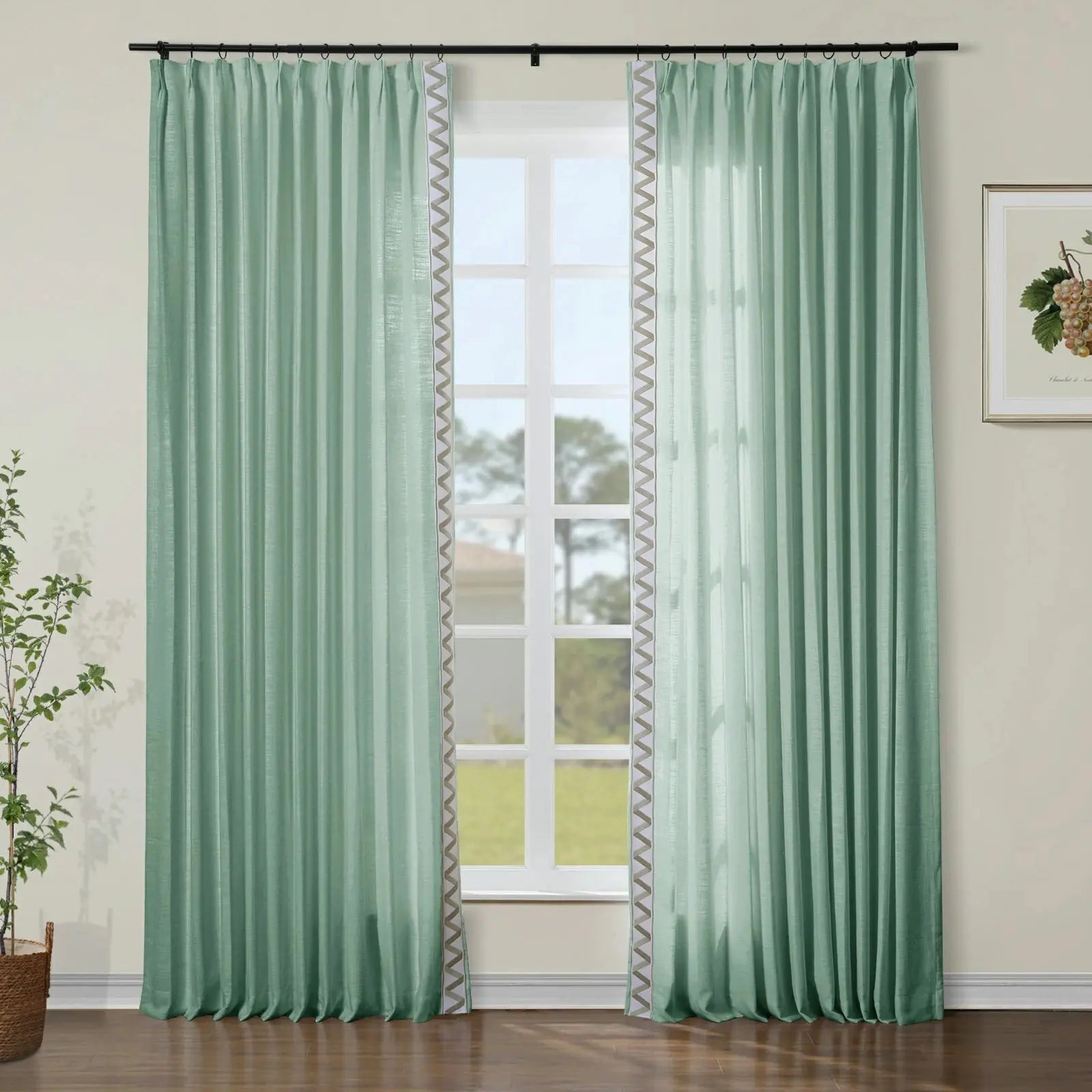 Liz Linen Curtains with Border Trim (Sold per Pair)