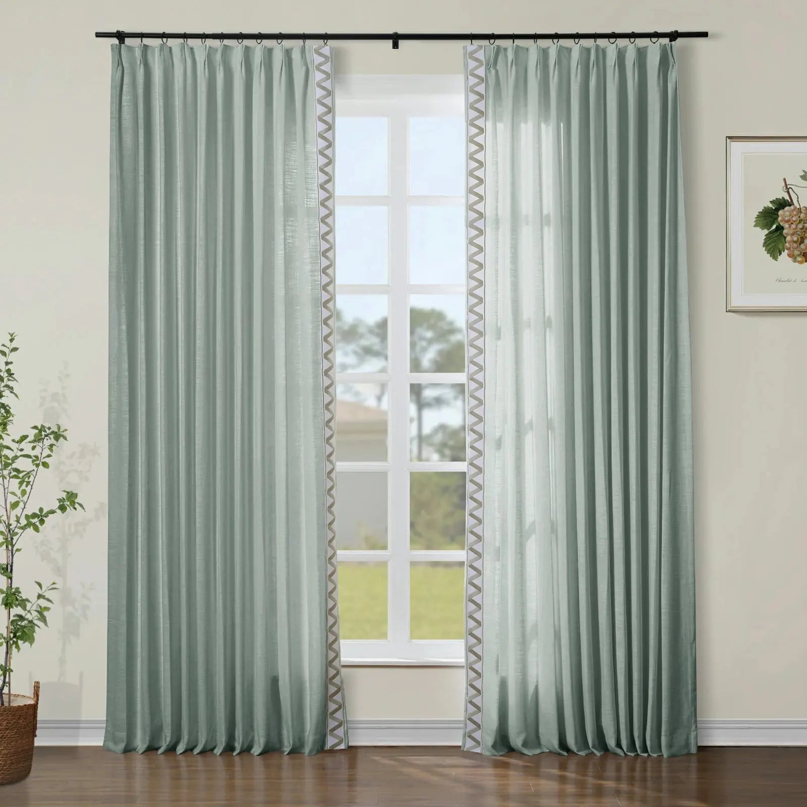 Liz Linen Curtains with Border Trim (Sold per Pair)