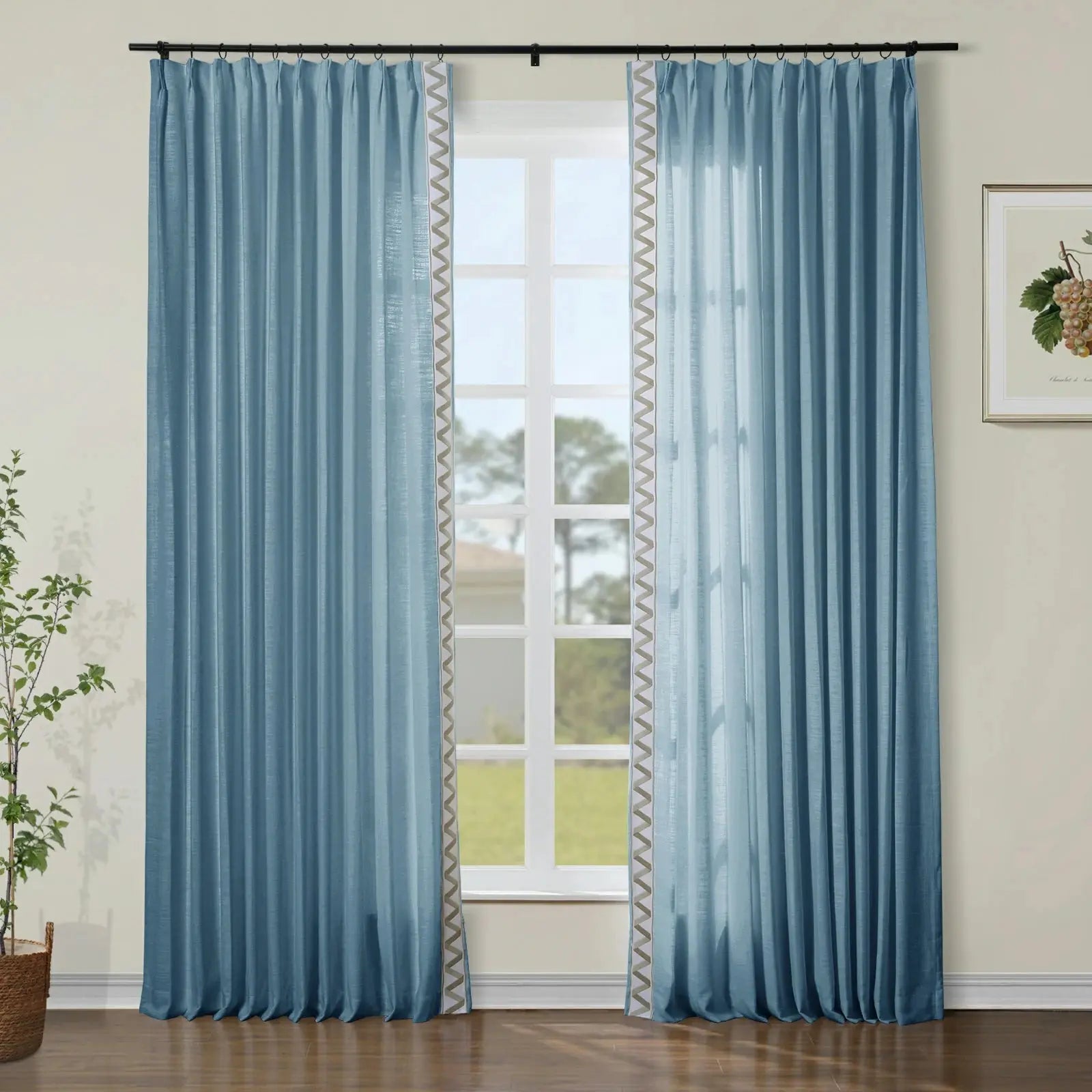 Liz Linen Curtains with Border Trim (Sold per Pair)