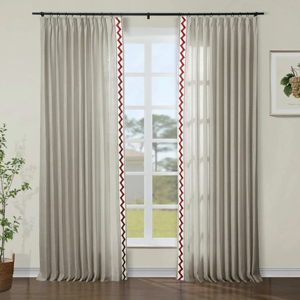Liz Linen Curtains with Border Trim (Sold per Pair)
