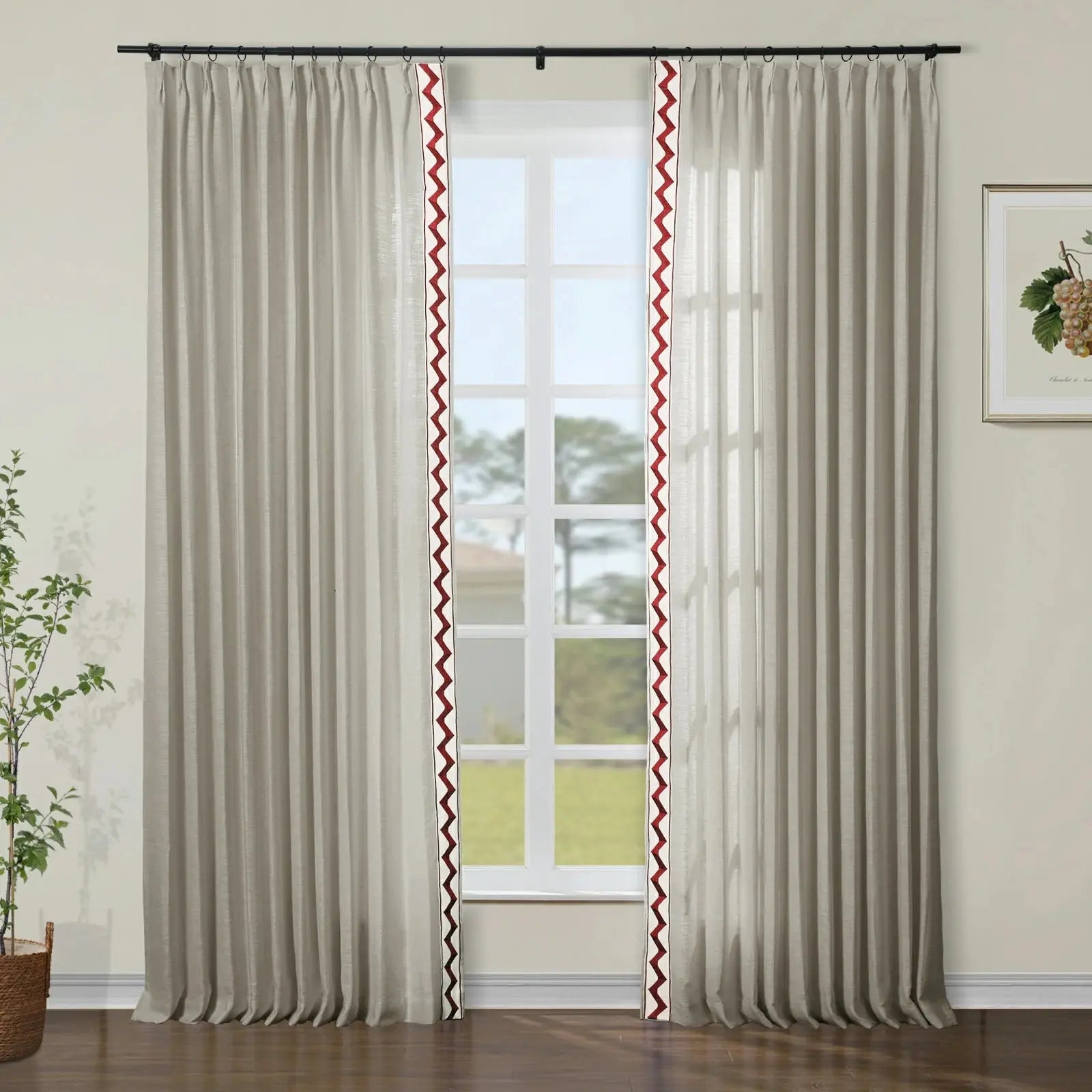 Liz Linen Curtains with Border Trim (Sold per Pair)