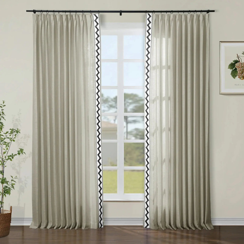 Liz Linen Curtains with Border Trim (Sold per Pair)