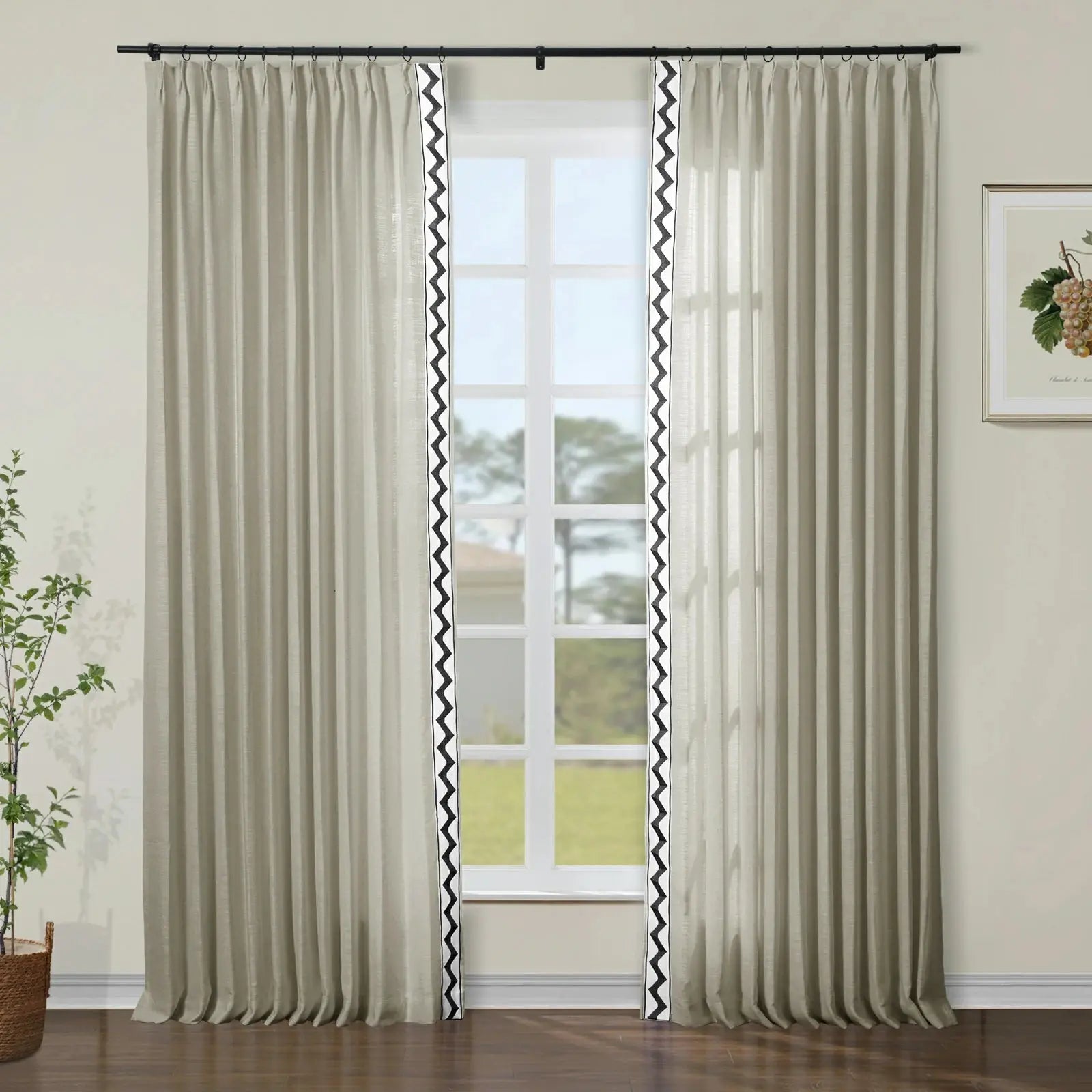 Liz Linen Curtains with Border Trim (Sold per Pair)