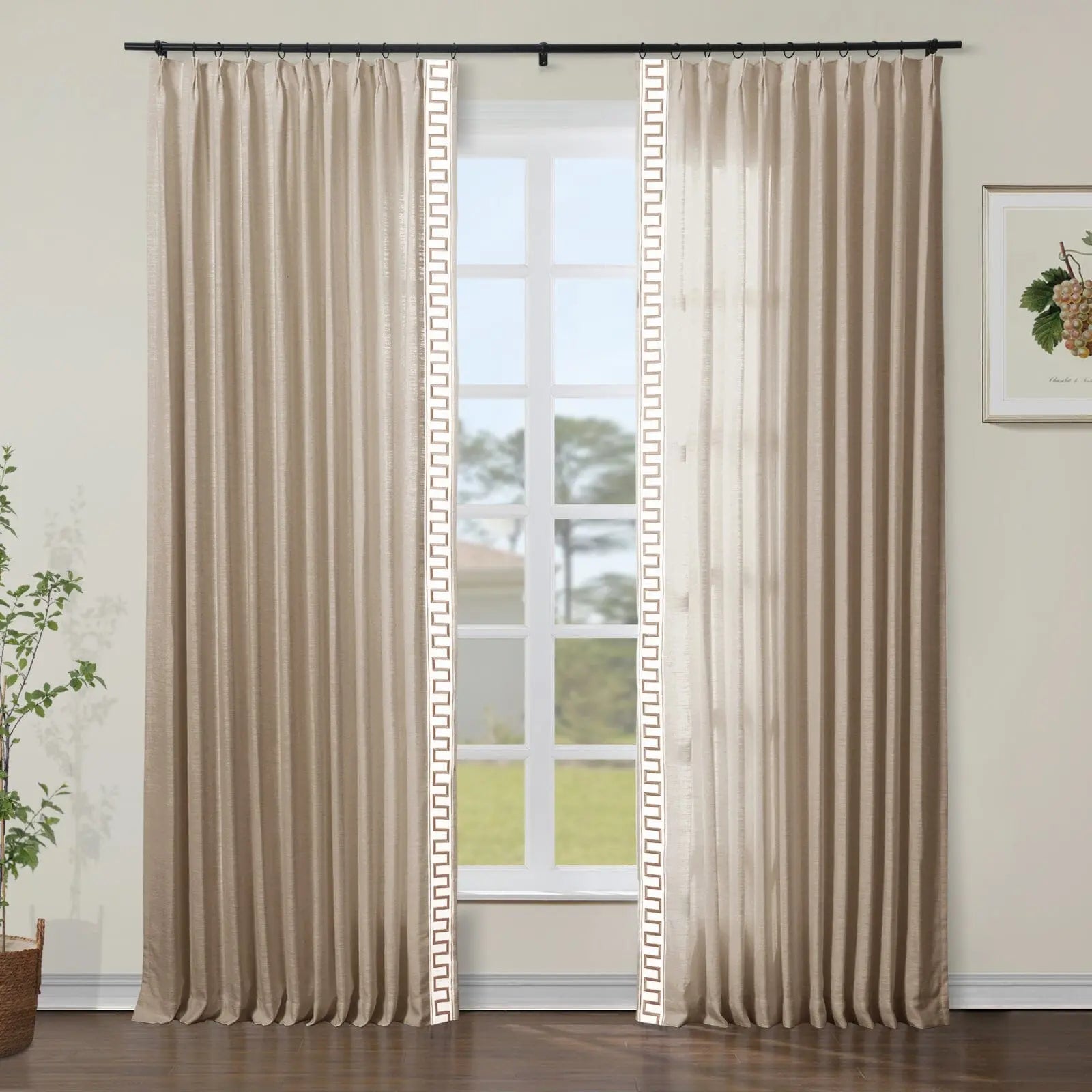 Liz Linen Curtains with Border Trim (Sold per Pair)