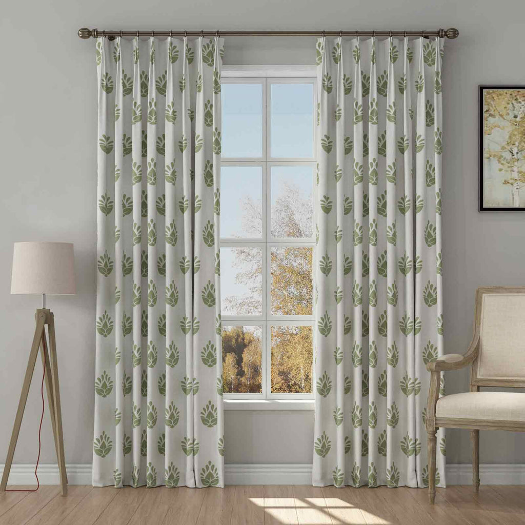 Stefana Silber Print Linen Blend Curtain Drapery Pleated