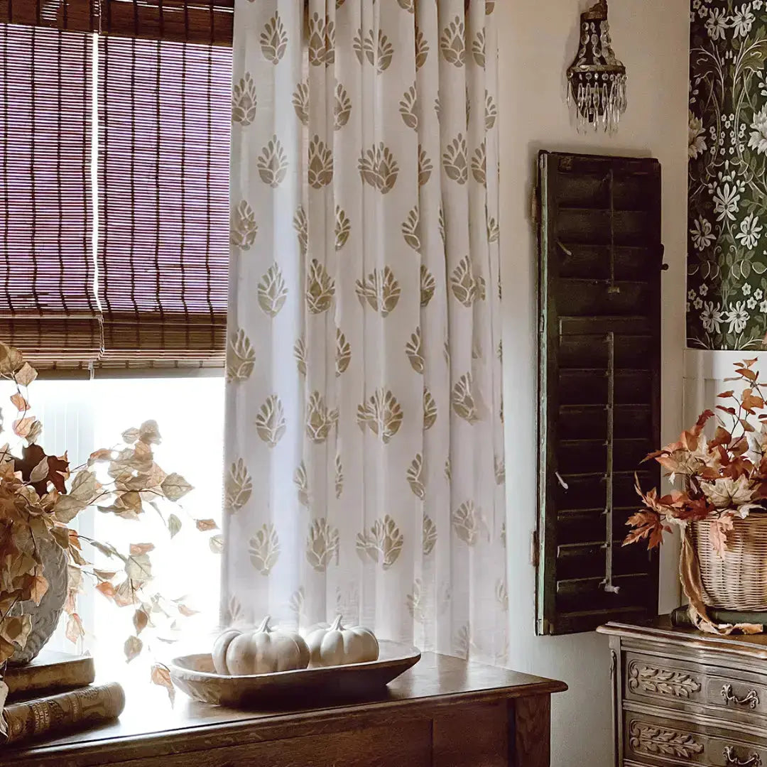 Stefana Silber Print Linen Blend Curtain Drapery Pleated