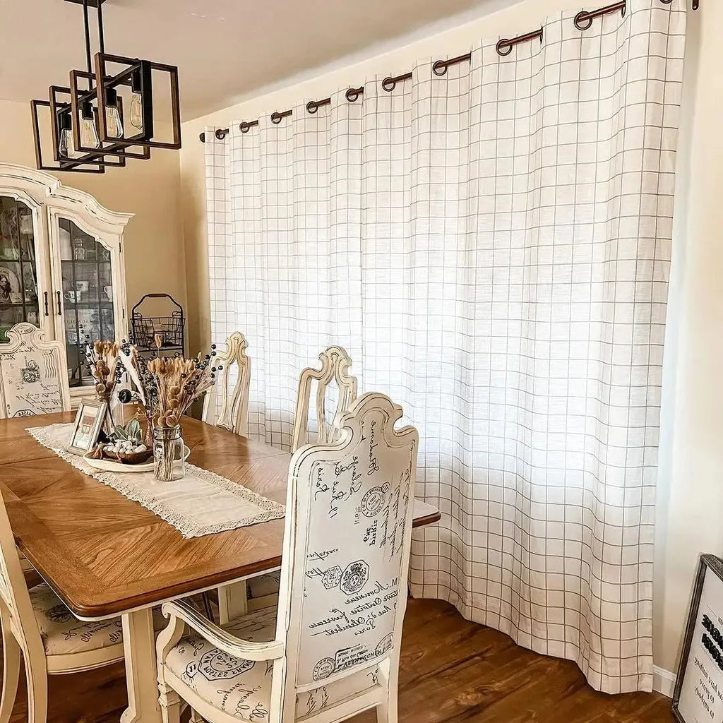 Stefana Silber Print Linen Blend Curtain Drapery Pleated