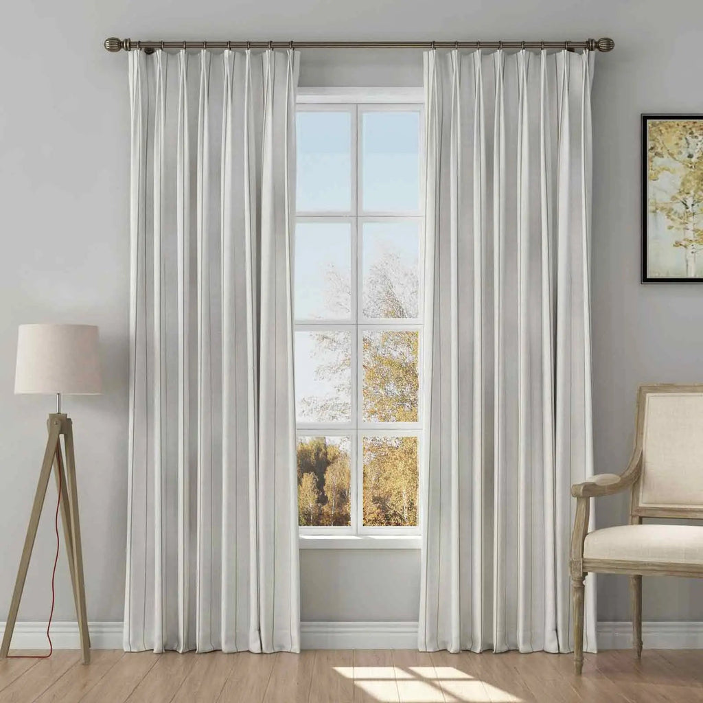 Stefana Silber Print Linen Blend Curtain Drapery Pleated