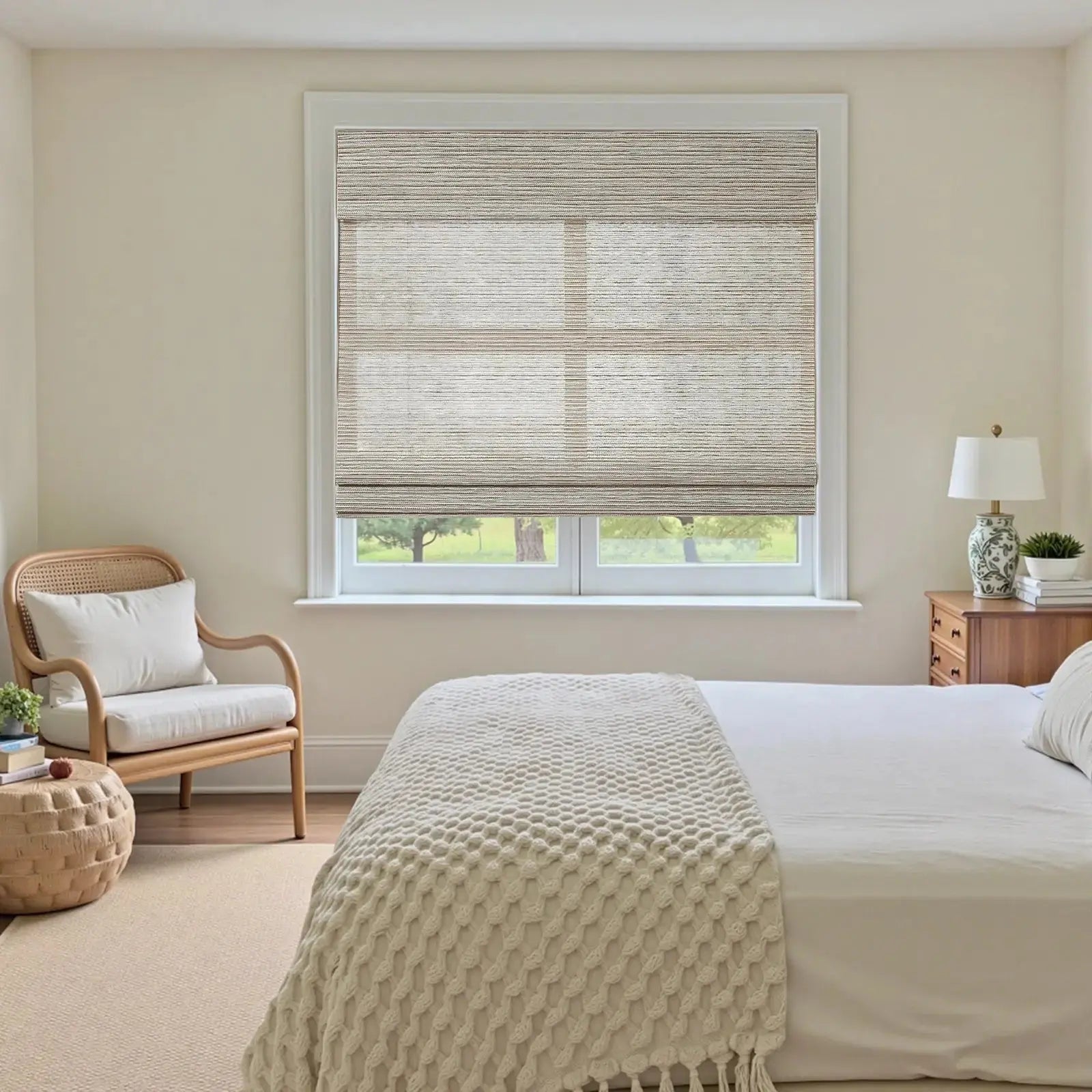 Rae Natural Ramie Flax Woven Wood Shades - Series C