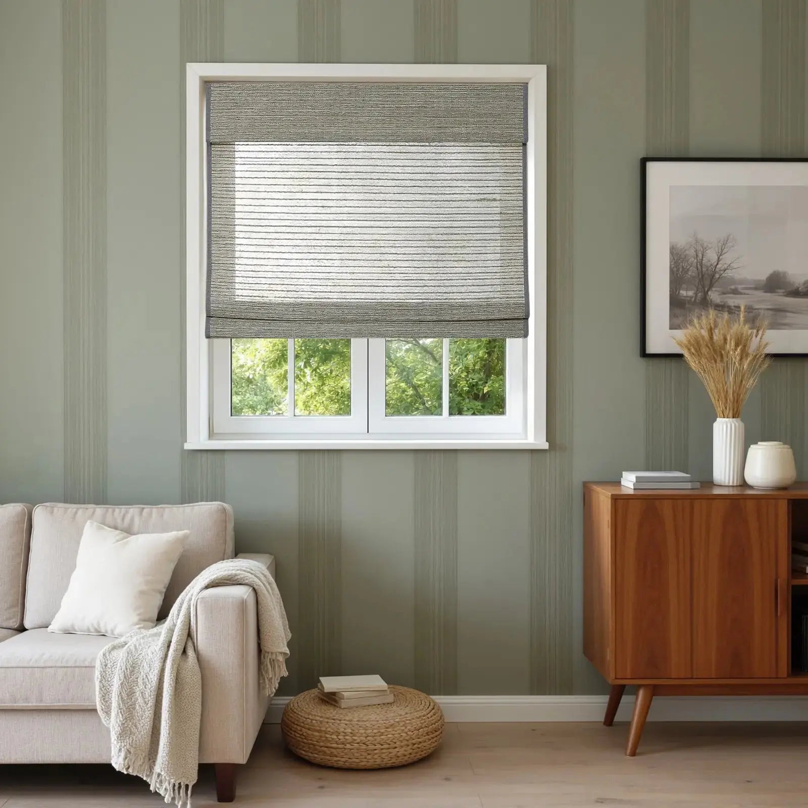 Rae Natural Ramie Flax Woven Wood Shades - Series C