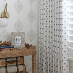 Stefana Silber Print Linen Blend Curtain Drapery Pleated